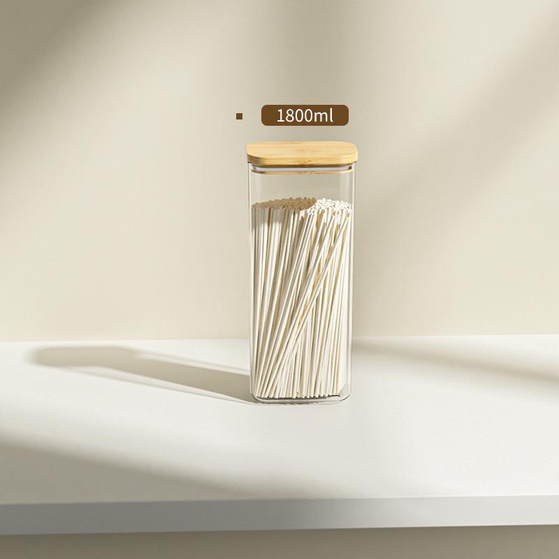 Transparent Plastic Food Jar with Bamboo Lid for Kitchen Storage