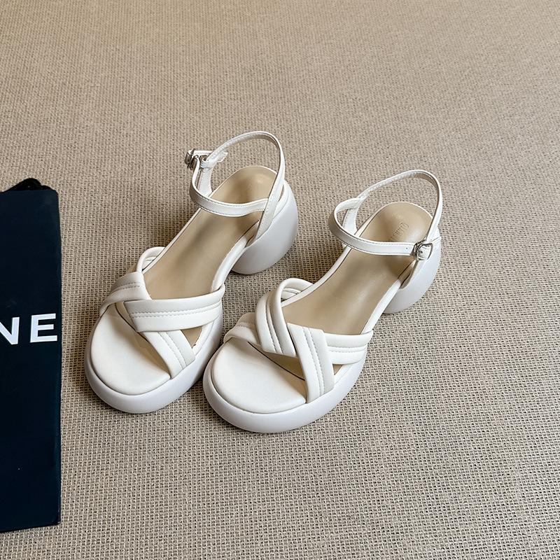 

Leather platform sandals women s summer heightened slope heel open-toed casual high-heeled muffin shoes 39 абрикосовый