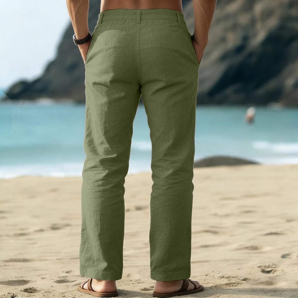 Men's Cotton And Linen Color Casual Trousers Long Pants