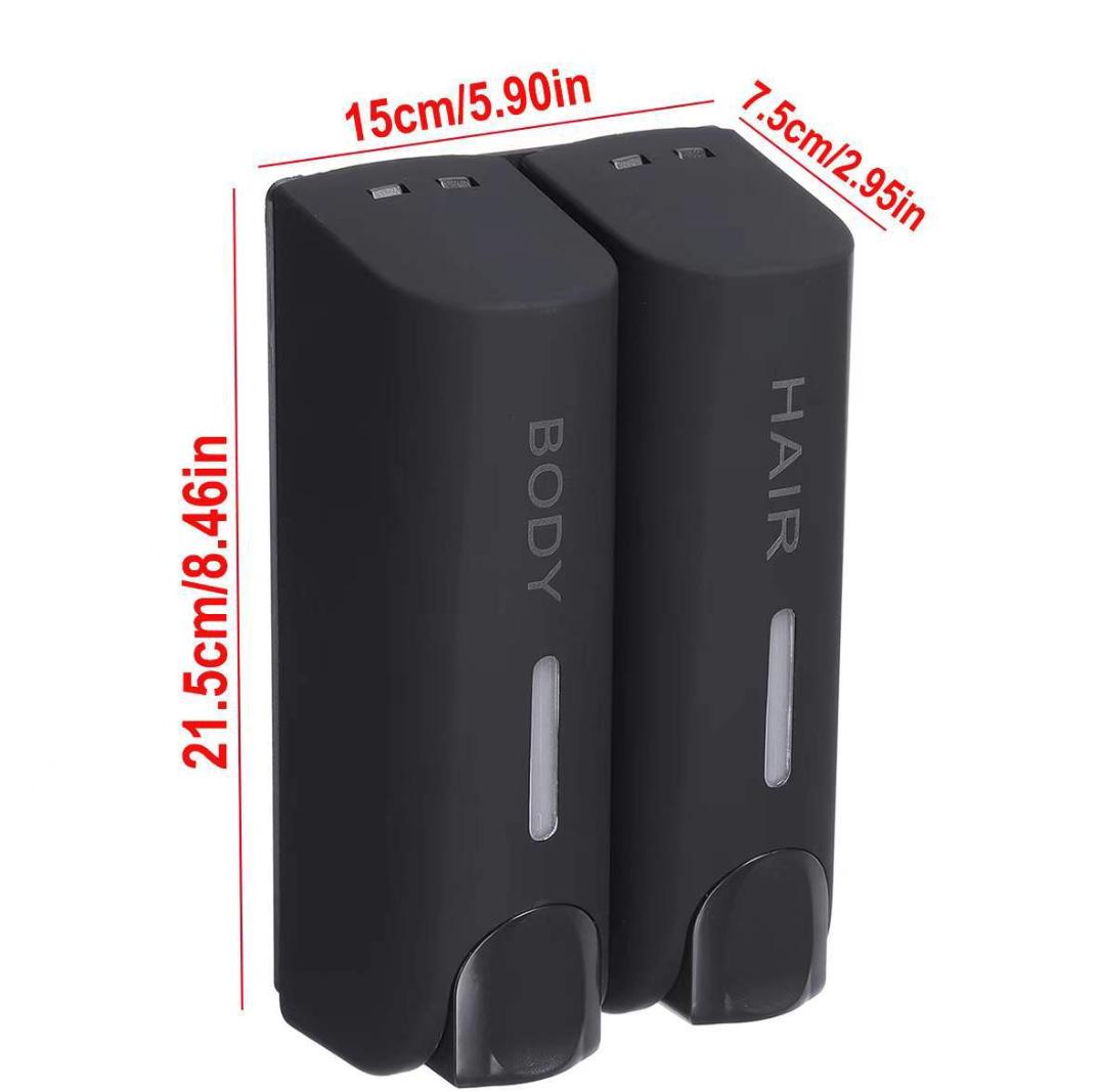 Double Head Manual Press Soap Dispenser, Wall Mounted Shower Shampoo Liquid Dispenser for Bathroom чёрный