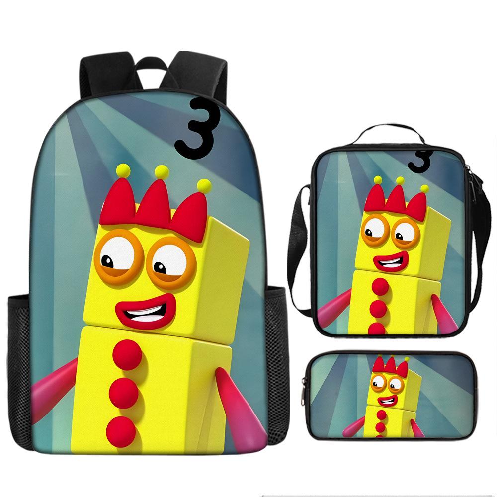 Digital Building Block Numberblocks School Bag Large Capacity Polyester Backpack Satchel Bag Pencil Bag Backpack Three-Piece Set