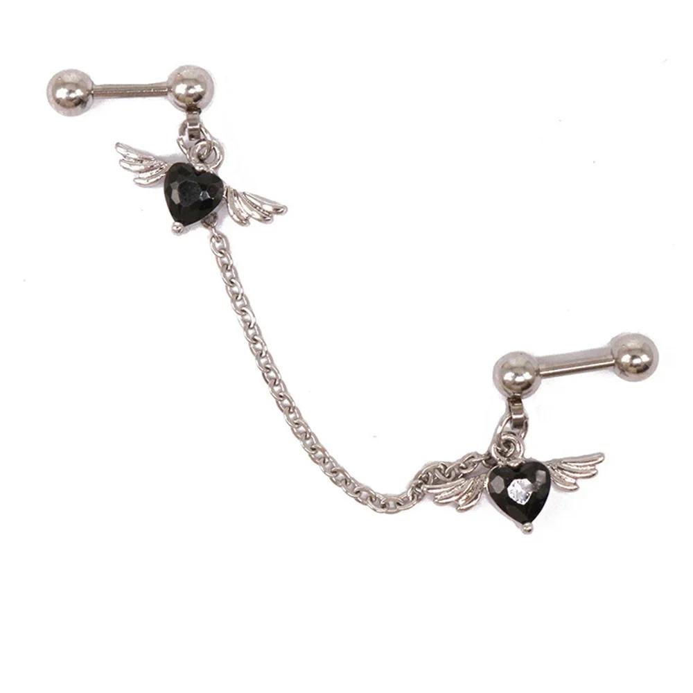 1.2mm serce podwójny płat Helix kolczyk do piercingu kolczyk na chrząstkę szpilki dynda dziewczyna moda biżuteria do ciała