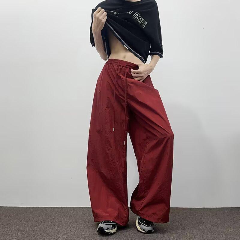 Vintage Pleated Quick-drying Paratrooper Pants Men's Loose Casual Wide-leg Pants Hip-hop Versatile Solid Color Scimitar Pants