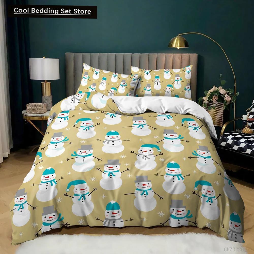 Christmas Duvet Cover Set Winter Snowman Santa Claus Christmas Stocking Bedding Set Double Queen King Size Polyester Qulit Cover
