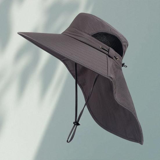 Mountaineering Sun Hat with Adjustable Windproof Rope Breathable Mesh Wide Brim Sun Hat UV Protection Fishing Hat for Outdoor Sports Hiking Camping