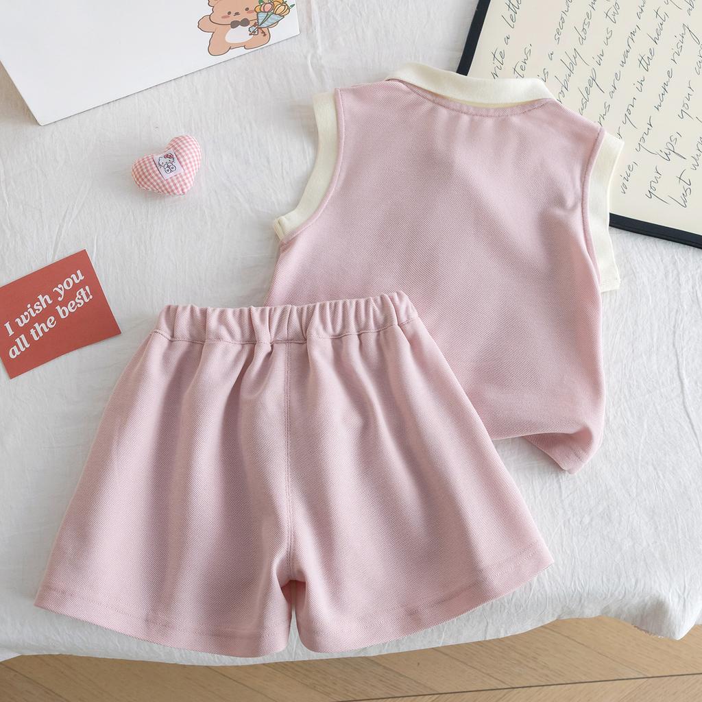 Girls Summer Thin Sleeveless Sports Casual Set Baby Vest Two Piece Outfit