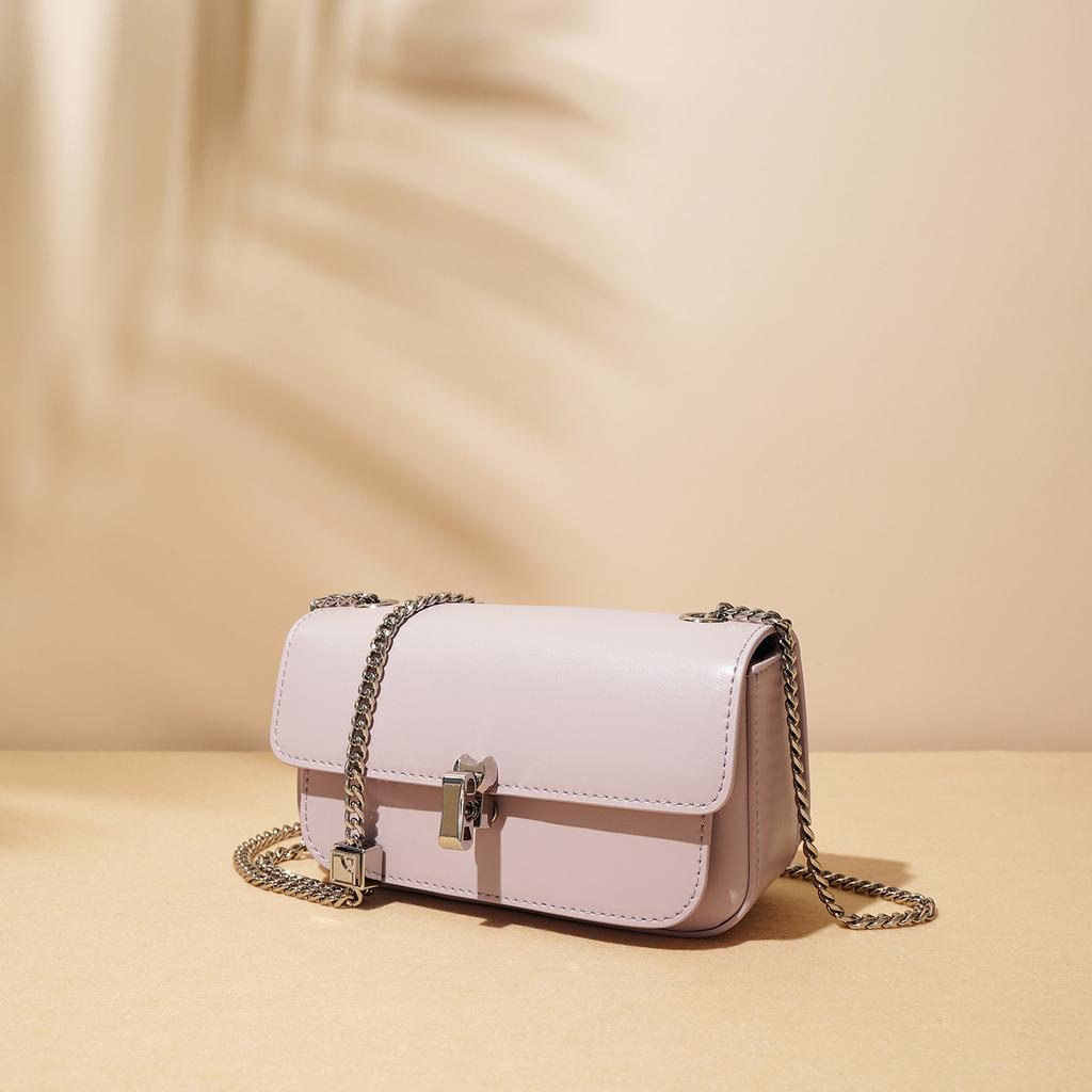 Simple Leather Chain Bag, Niche Texture Mobile Phone Messenger Bag, Casual Popular Bag, Cowhide Small Square Bag, Shoulder Bag.