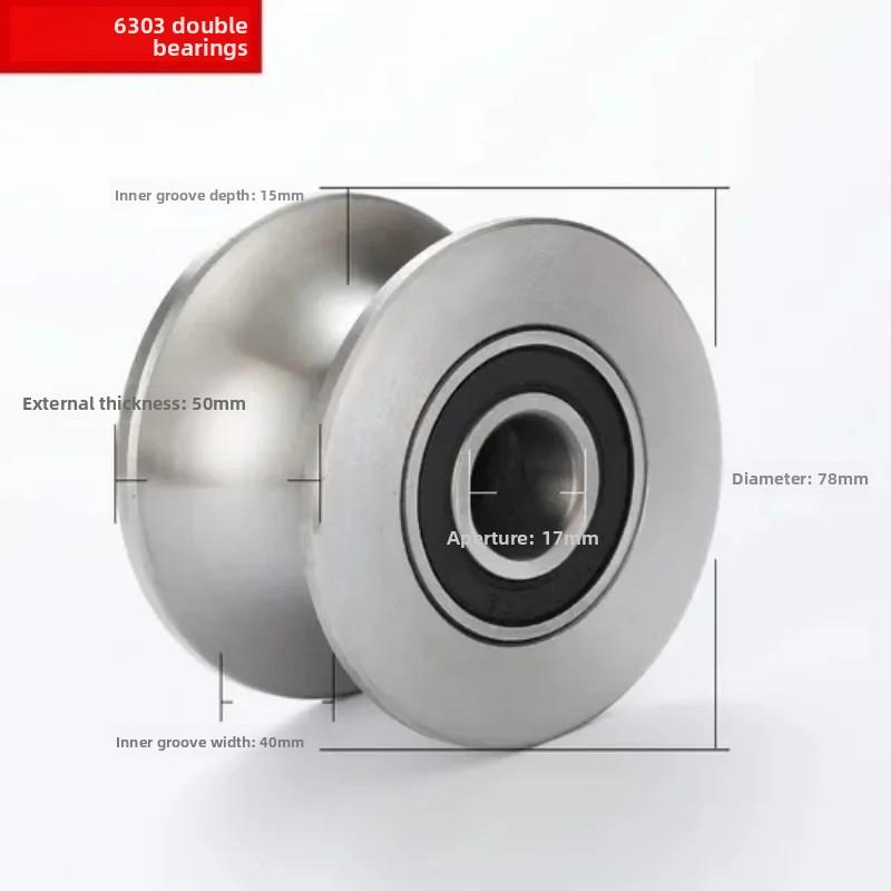 1pc 6204 bearing No.45 steel crane round tube pulley wheel wire rope lifting pulley diameter 8cm thick 5cm pulley