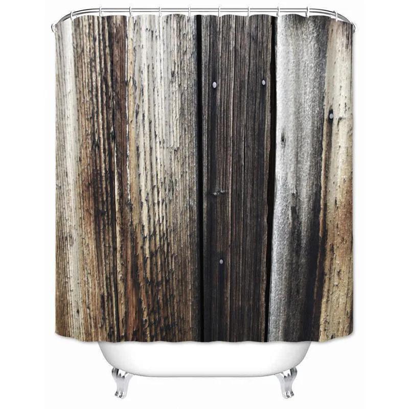 Rustic Shower Curtain Vintage Vertical Wood Planks Distressed Rustic Hardwood Design Fabric Bathroom Curtains Decor with Hooks