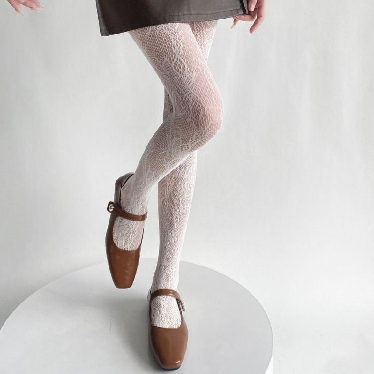Women JK Hollowed Flower Jacquard Pantyhose Sexy Fishnet Lace Tights Leggings
