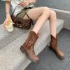 British Style Retro Embroidery Western Cowboy Boots for Women 2024 New Casual Classic Knight Short Boots for Women's Shoes