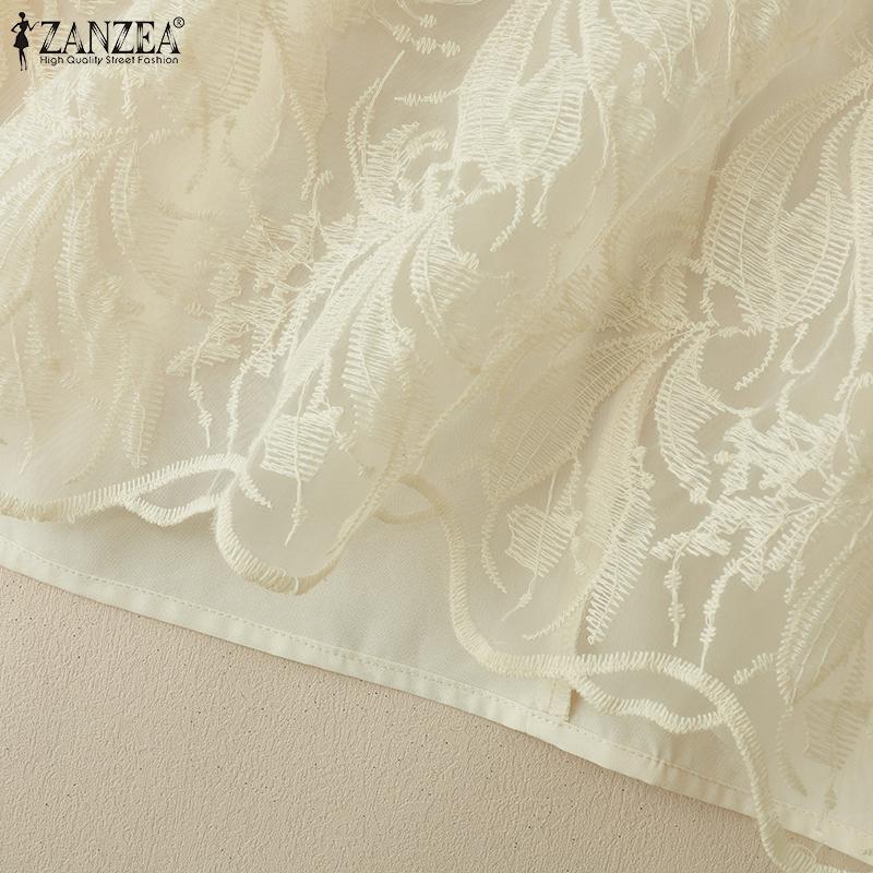 ZANZEA Damen Casual Lace Patchwork Sommer Kurzarm Bluse