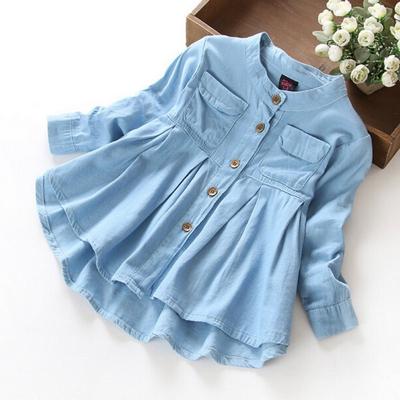 Kids Shirt Children Girl Long Sleeve Blue Blouse Top