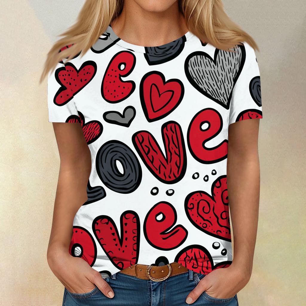 Women's Casual Fashion Valentine's Day Printed Short-Sleeve Top/T-Shirt