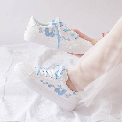 Women Shoes Fashion Platform Sneakers Embroidery Ladies Casual Shoes Walking Shoes Flat Girl School White Shoes