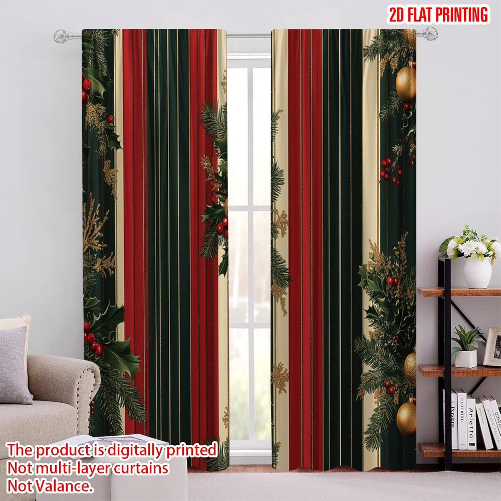 

2pcs,2D plane printing Popular Curtain Panels Christmas Ornaments Festive Stripes (2) Polyester Easy Install (without rod) Home 52.50 × 116.00 cm 2 pcs
