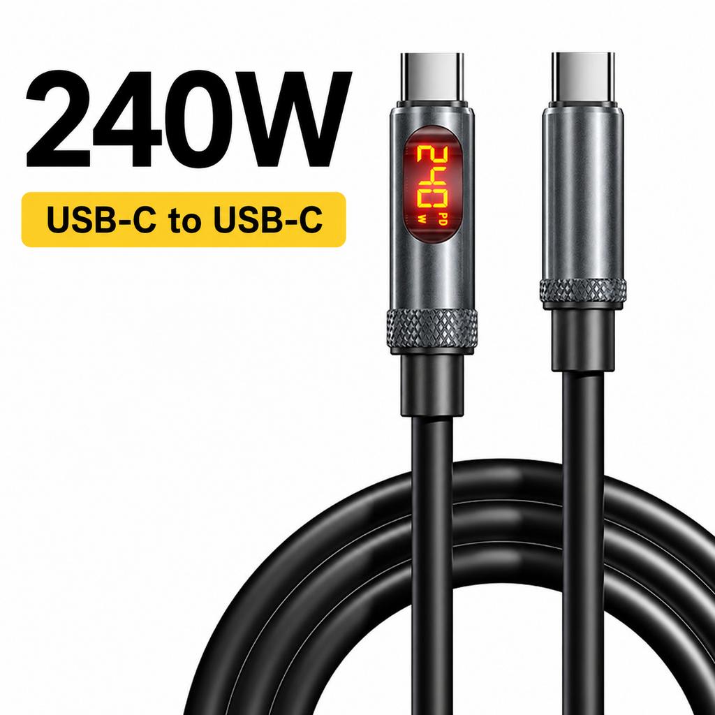 LED Display USB C Fast Charging Cable 100W 240W, USB A To Type C and USB C To USB C Data Sync Cord for Phones Laptops Tablets