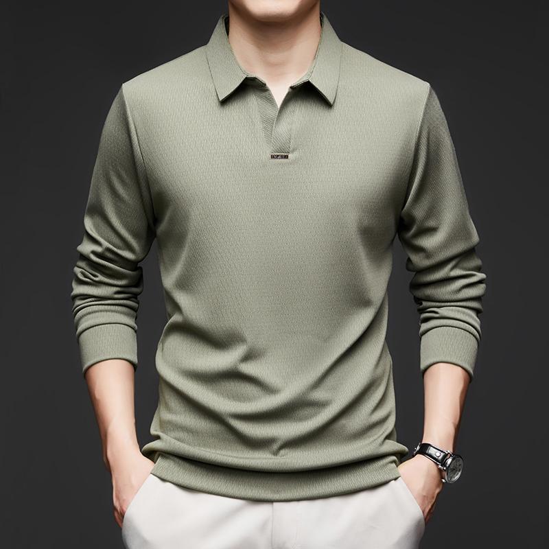 Men's Spring Autumn New Designer High End Brand Scissor Lapel Long Sleeve Polo Shirt Casual Lapel Comfort T-Shirt Men's Clothing