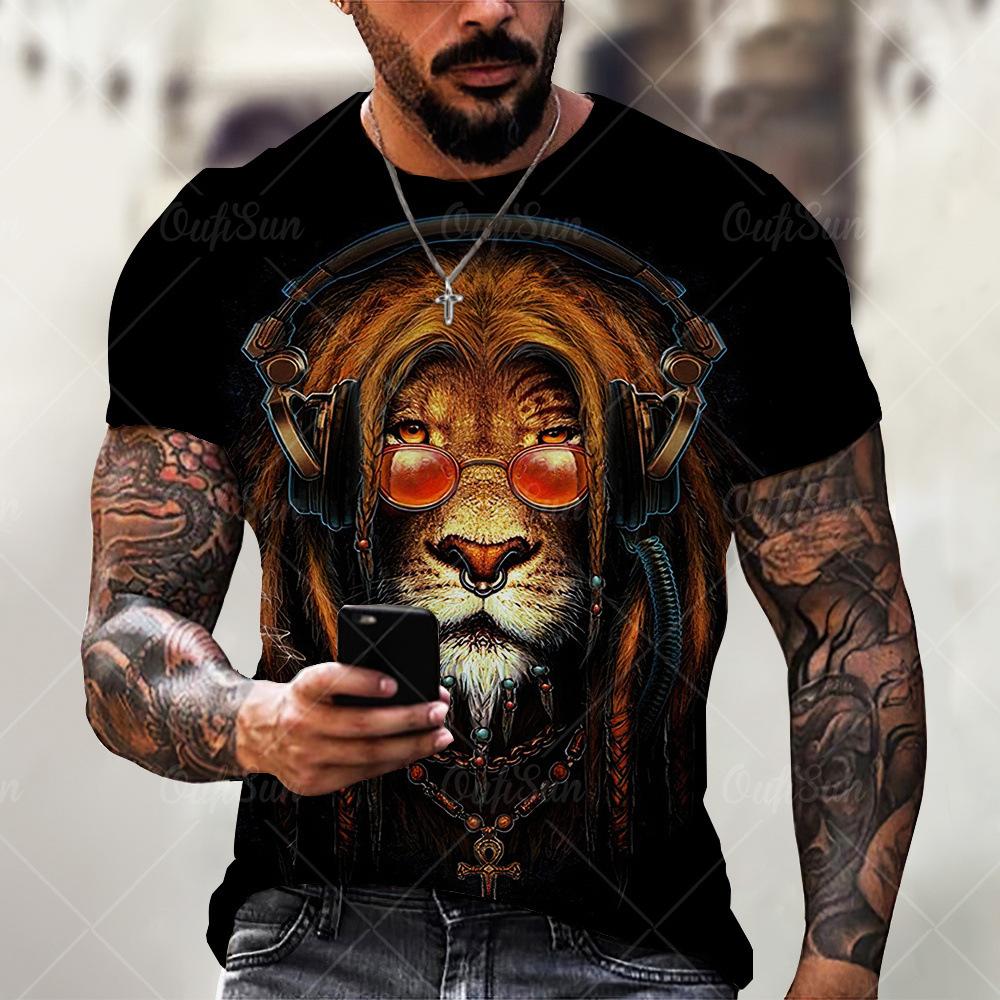 Summer Animal Lion 3D Printed Men's T-shirt Casual Short Sleeved T-shirt