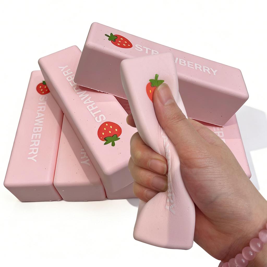 1Pc Strawberry Butter Stick Squishy Toy, Slow Rising Squeeze Stress Relief Fidget for Office & School