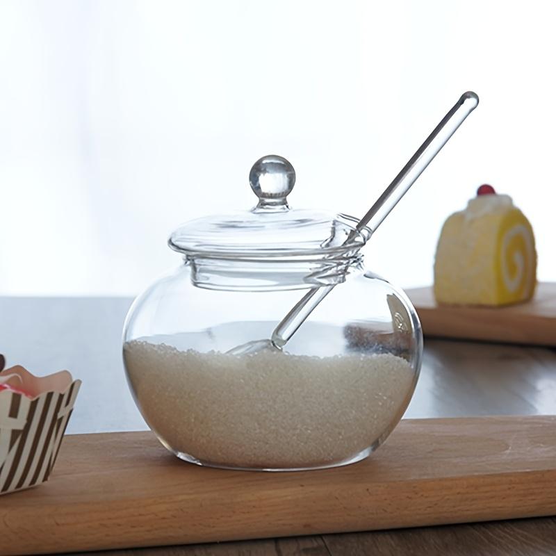 250ml Clear Glass Sugar Bowl with Spoon|Transparent Spice Jar for Kitchen,Home Organization,Cooking,Candy Storage Pot,Glass Container for Sugar,Spices