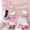 Hello Kitty Sanrio Birthday Decoration Party Supplies Kawaii Balloons Disposable Plate Cup Cartoon Flag Party Decor Accessorie