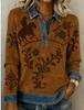 2026 new European and American style 3D printing color matching denim knitted sweater women's loose long-sleeved lapel pullover cross-border explosion