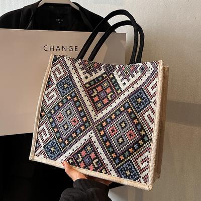 Large Capacity Commuting Bag for Women's New Fashionable Single Shoulder Tote Bag with Ethnic Style