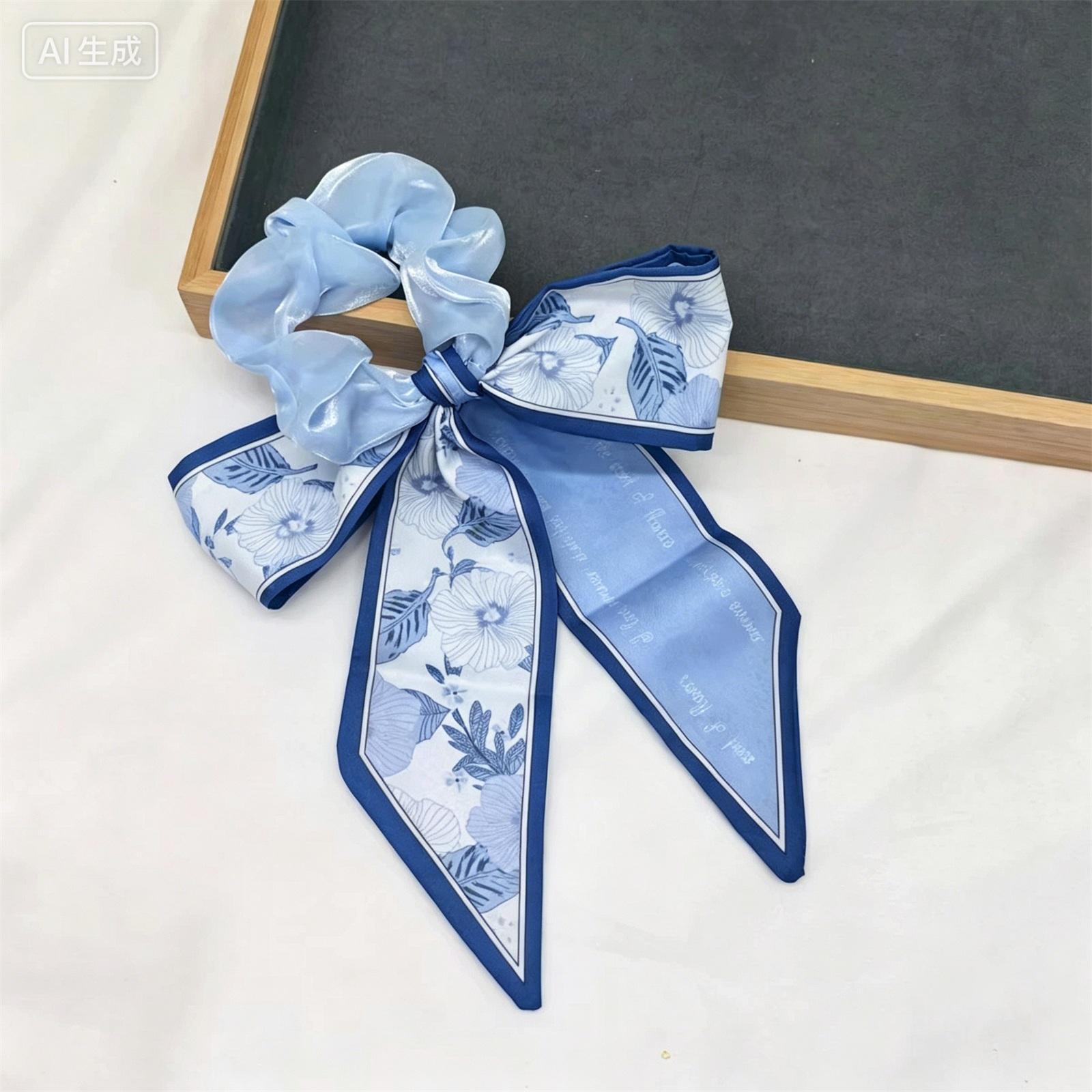 Hair Scrunchie with Bow Ribbon Tie Elastic Hair Band for Women Girls Soft Fabric Hair Accessory Suitable for Ponytail Bun Styling One Size