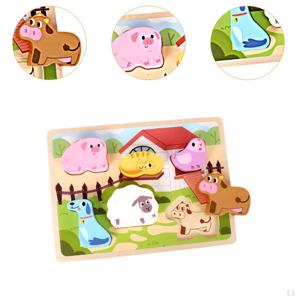 Wooden Jigsaws Puzzle Early Learning Toy Sturdy Developmental Montessori Toys for Baby 1 2 3 Year