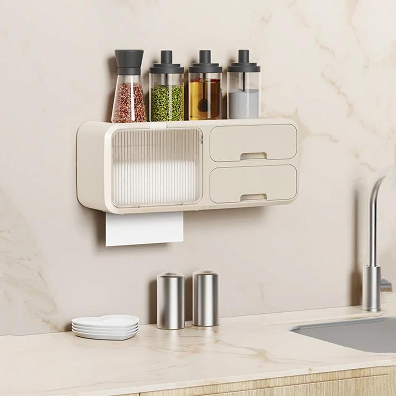Wall Mounted Toilet Paper Holder No Drill Waterproof Dustproof Kitchen Bathroom Organizer Tissue Storage Box Paper Towel Holder