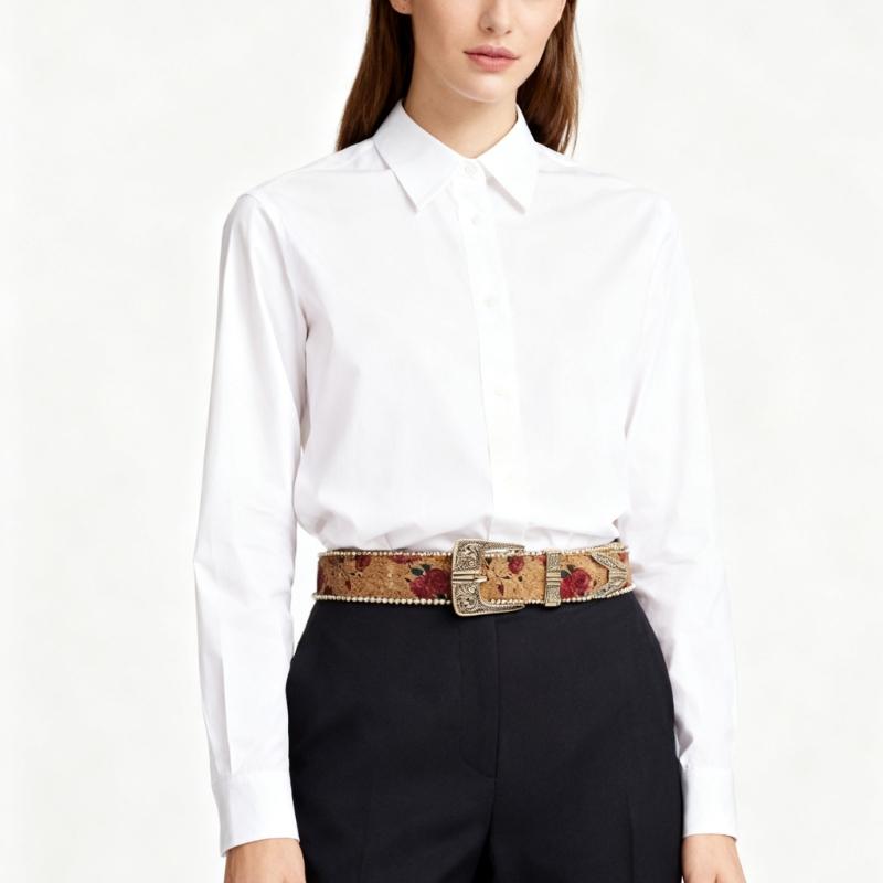Smooth PU Leather Women's Timeless Belt Modern Rose Design Comfortable Waistband For Daily Use And Extended Wear