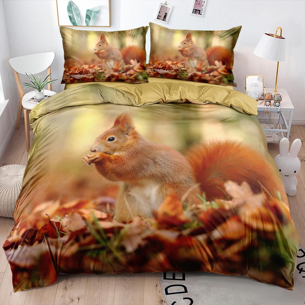 Cute Squirrel Duvet Cover Set Squirrel Bedding Sets 3D Animal Theme Comforter Cover For Boys GirlsNature Theme Quilt Cover Set
