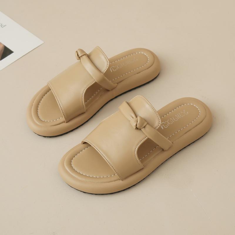 

Гигантский комфорт~ Мягкая кожа минималистичные с открытым носком повседневные шлепанцы на толстой подошве, повседневные сандалии на плоской подошве, тренд 40 хаки