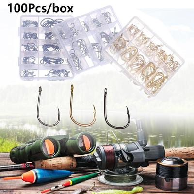 100Pcs 1 Box High Quality Carbon Steel 3# - 12# Fishing Hooks Fish Bait Fishook Durable Head