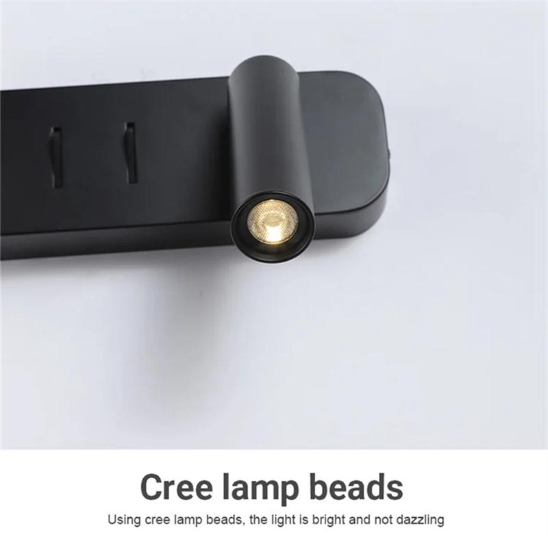 A84E-LED Wall Light With Switch Adjustable Spotlight Glass Wall Sconce Lamp For Bedroom Bedside Light Fixture Wall Decor Black