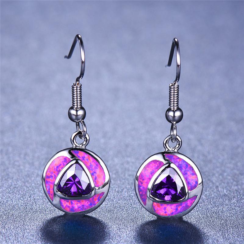 Boho Vintage White Imitation Fire Opal Long Dangle Earrings For Women Geometric Triangle Purple Zircon Earrings Wedding