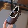 Spring Autumn Children's Leather Shoes New Simple Toddlers Ballet Girls Fashion Shoes Wine Red Versatile Ruffled Edge Kids Flats
