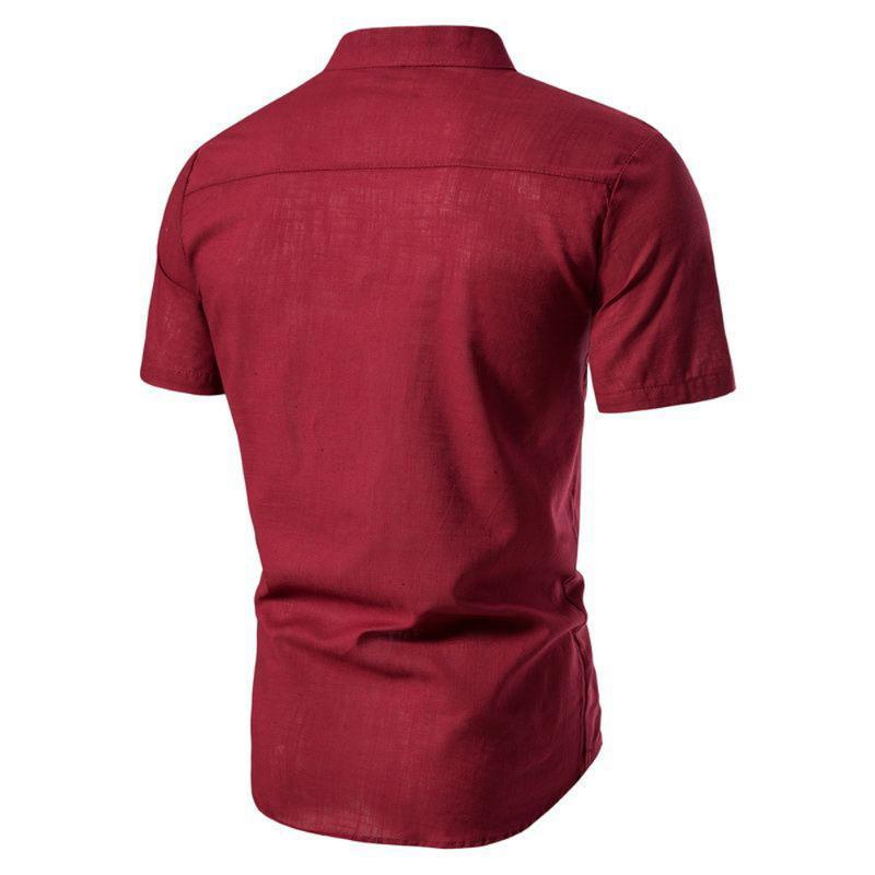 Baumwolle Leinen Herren Kragen Knopf Langarm Tops Sommer Grandad Shirt Bluse T-Shirt