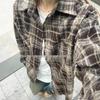 Women's Retro Red Plaid Brushed Shirt Jacket - Long Sleeve Casual Top for Autumn/Winter