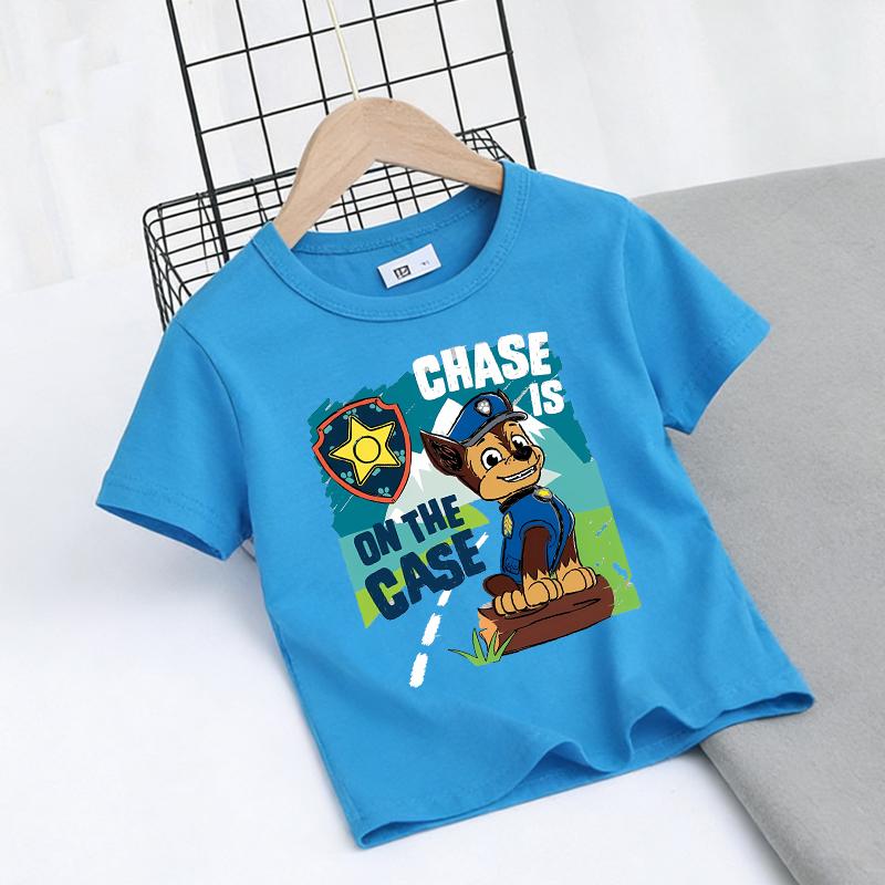 Paw Patrol Children's T-Shirt Cartoon Chase Team Skye Short Sleeve Top Children's Summer Clothing Gift