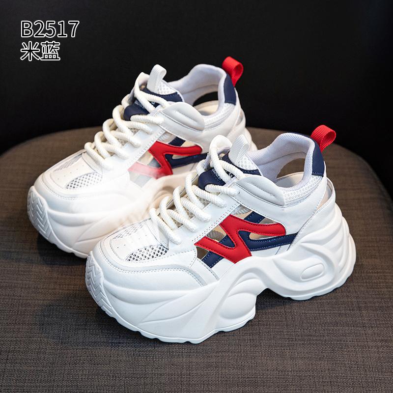 Thick-soled dad shoes summer new hollow breathable gauze muffin inner height increase casual shoes 34