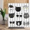 3D Cartoons Black White Cat Bathroom Waterproof Shower Curtain Simple Footprint Bathroom Curtains Set Bathtub Screen With Hooks