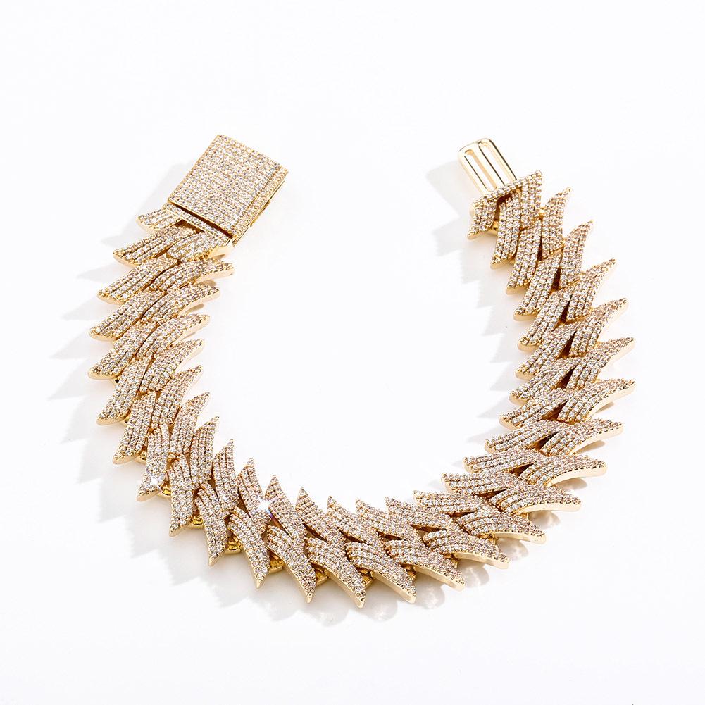 20mm Thorn Box Buckle Cuban Chain Zircon Hip Hop Men's Trendy Bracelet, Real Gold Plated