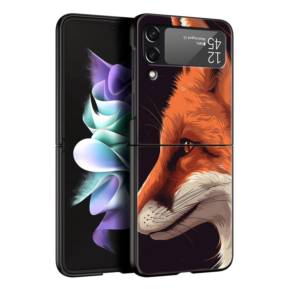 Red Fox Hard PC Phone Case For Samsung Galaxy Z Flip 7 6 5 4 Black Cover For Galaxy Z Flip 3 Foldable Shell Fundas Capas Coque