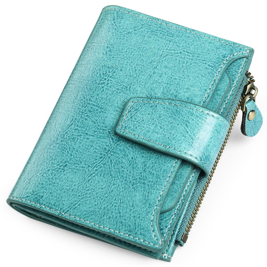 Lässige Damen-Geldbörse aus echtem Leder, Blockierung, kurz, multifunktional, große Kapazität, Reißverschluss, Münzbörse, Geldklammer