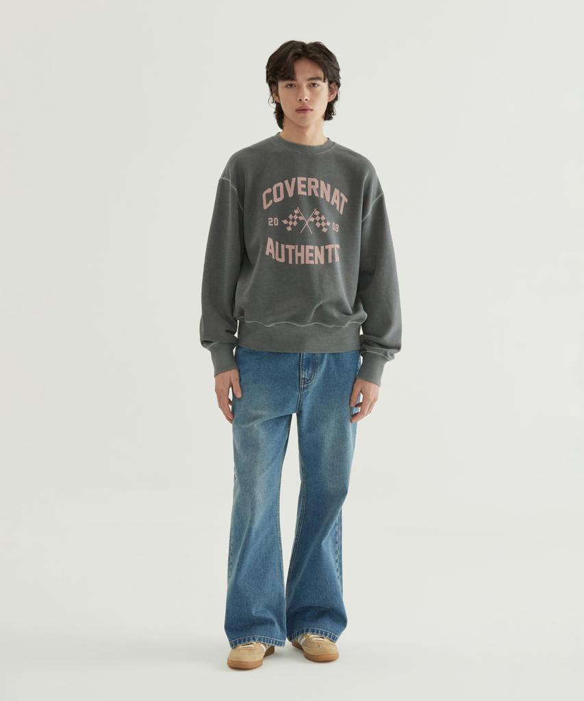 COVERNAT Flag Graphic Pigment Sweatshirt Charcoal