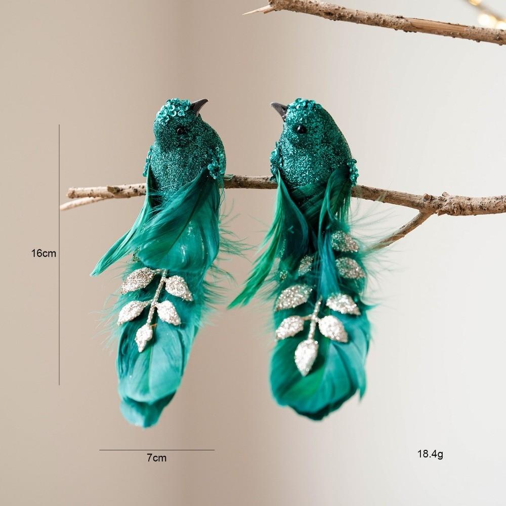 1pair Long Feather Tail Artificial Bird Ornament Glitter Finish Feather Bird Pendant Christmas Tree