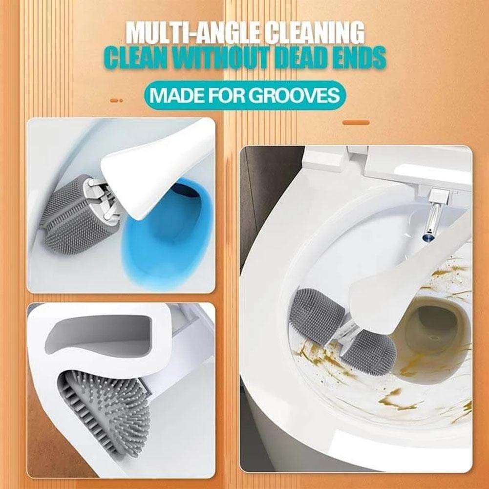 Home Toilet Brush Set With Container Silicone Cleaning Brushes No Dead Corner 360° Sealed Drying Holder Bathroom Cleaning Tools