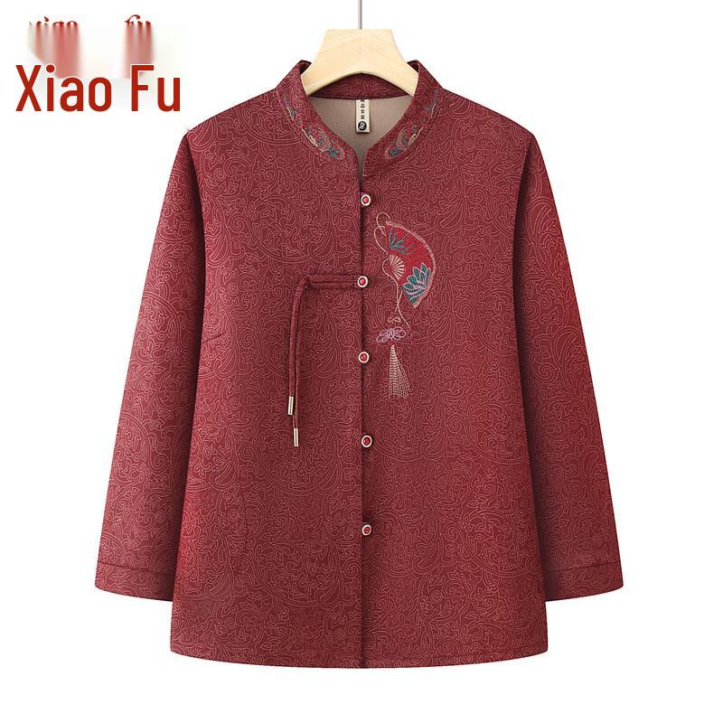 

Elderly Women s Floral Print Long-Sleeve Tang Style Blouse 4XL